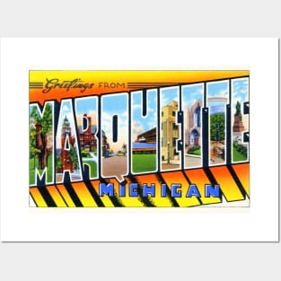 Greetings from Marquette, Michigan - Vintage Large Letter Postcard Posters and Art